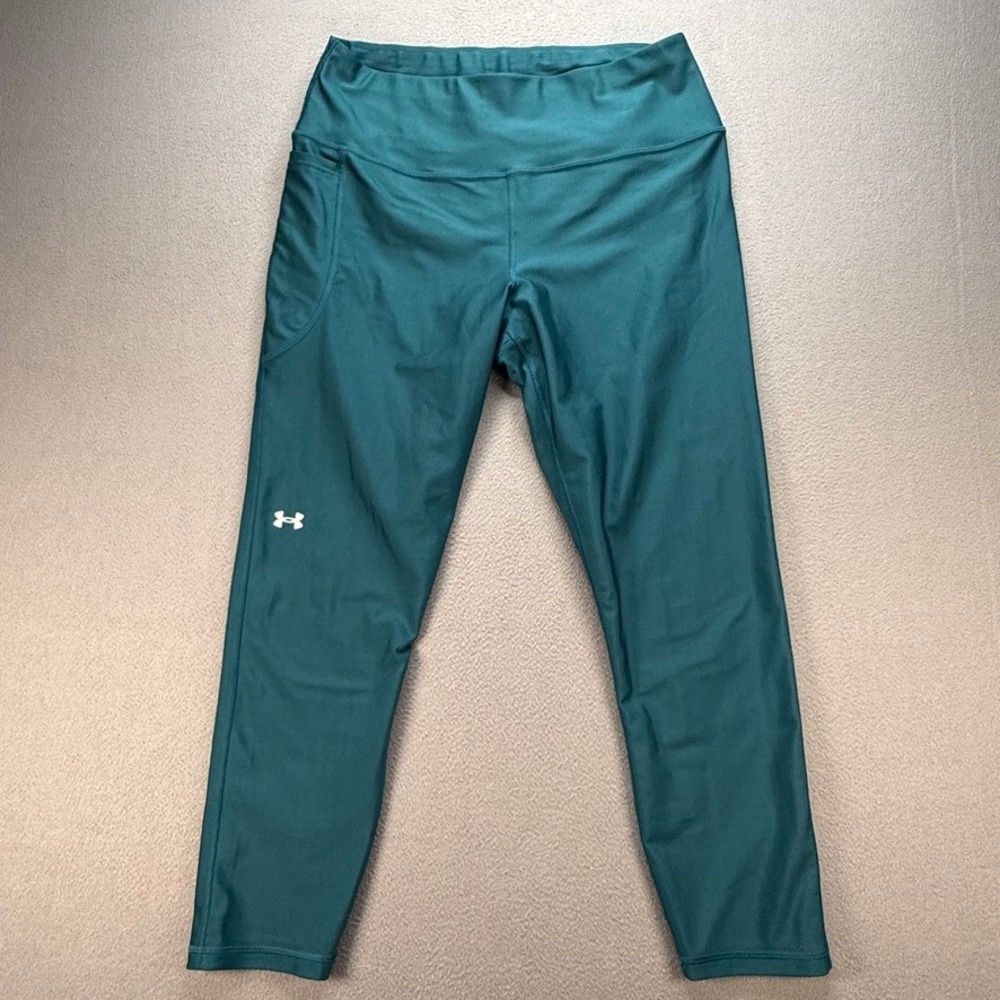 Under Armour Leggings Compression High Rise 1X Teal Blue Side Pocket Gym Workout
